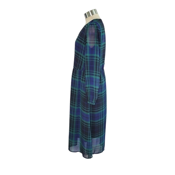 A New Day Green & Blue Tartan Plaid Long Sleeve V-Neck Midi Dress Women's Size S - Picture 3 of 13